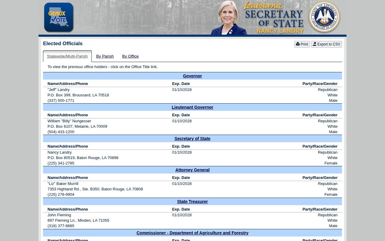 Louisiana Secretary of State Grayson police official result for arrest record routing
