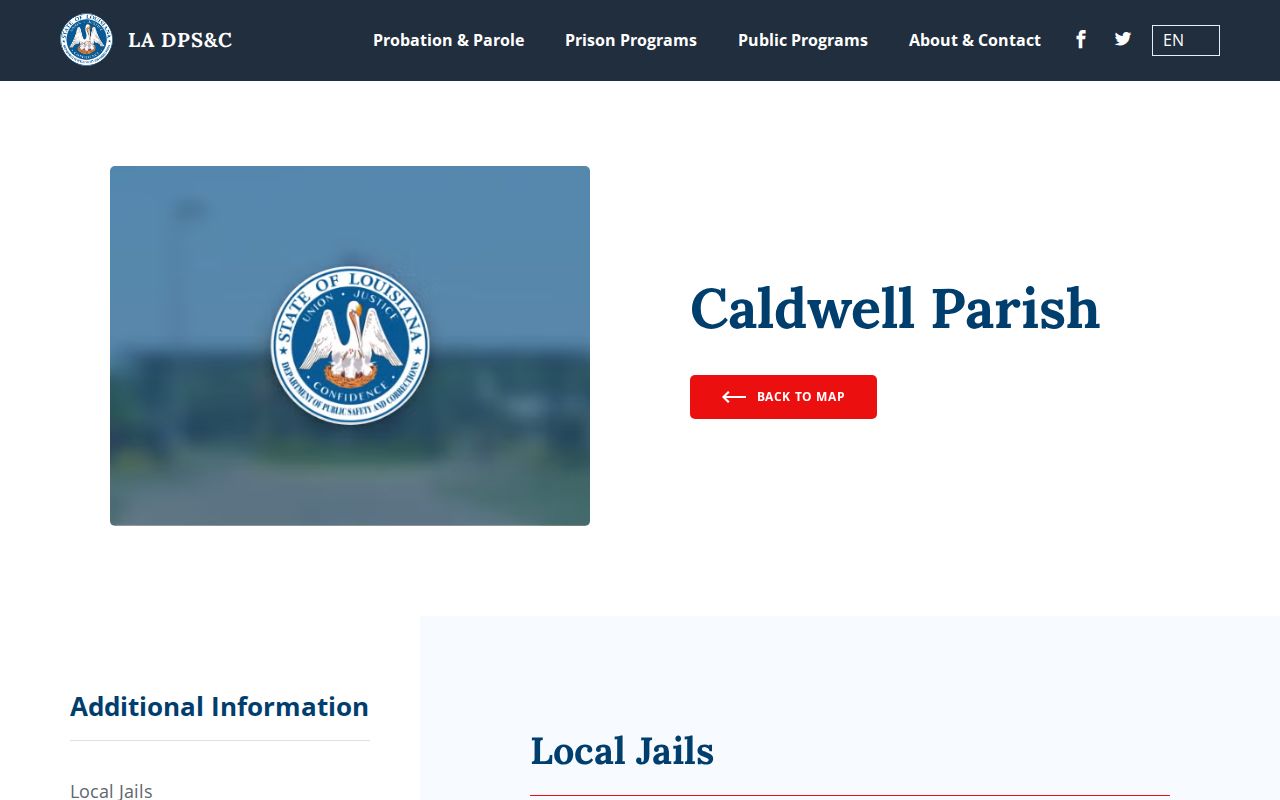 Louisiana corrections directory showing two Caldwell Parish jail facilities